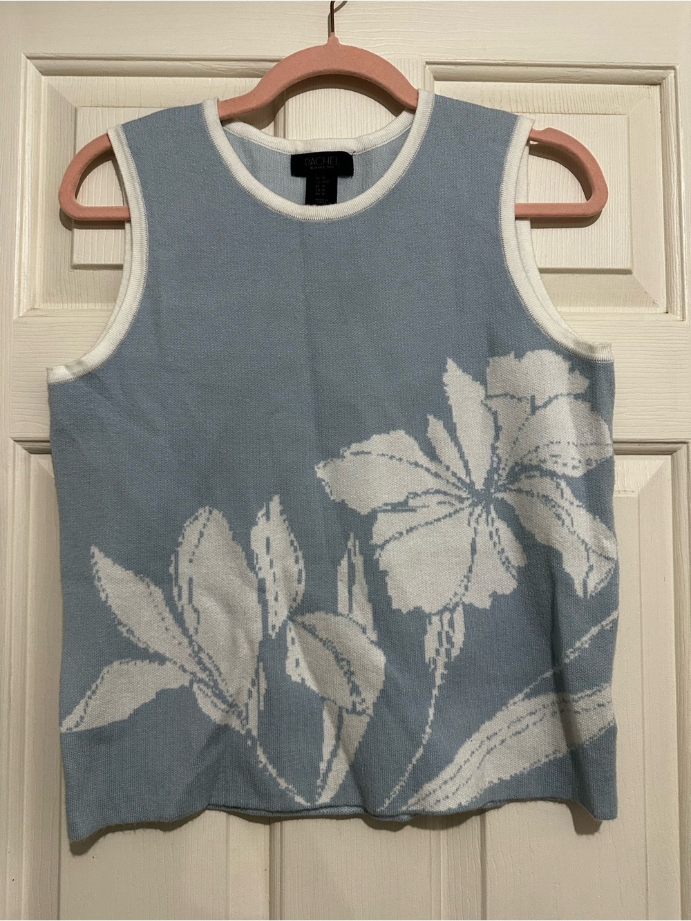 Rachel Zoe Light Blue Knit Tank Vest with White Floral Accent